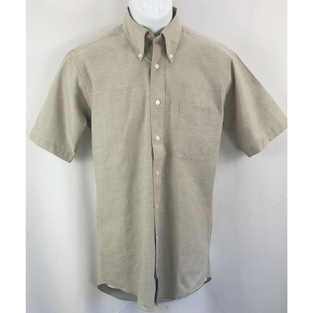NWT David Taylor Button Up Oxford Shirt 14 1/2 Taupe ShortSleeve Pocket Collar